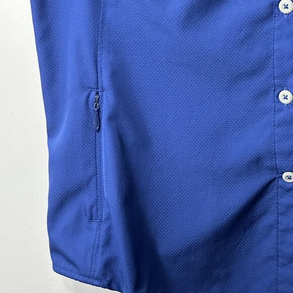Field & Stream Shirt Women MD Blue Vented Roll Tab Fishing Zip Pocket Short SL - Picture 8 of 11